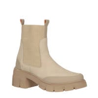 Zandkleurige dames Foot Focus Gilly nubuck chelsea boots met blokhak en elastische inzet