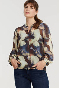Multikleurige dames Imagine blouse van polyester met all over print, lange mouwen, ronde hals, knoopsluiting en elastische boord