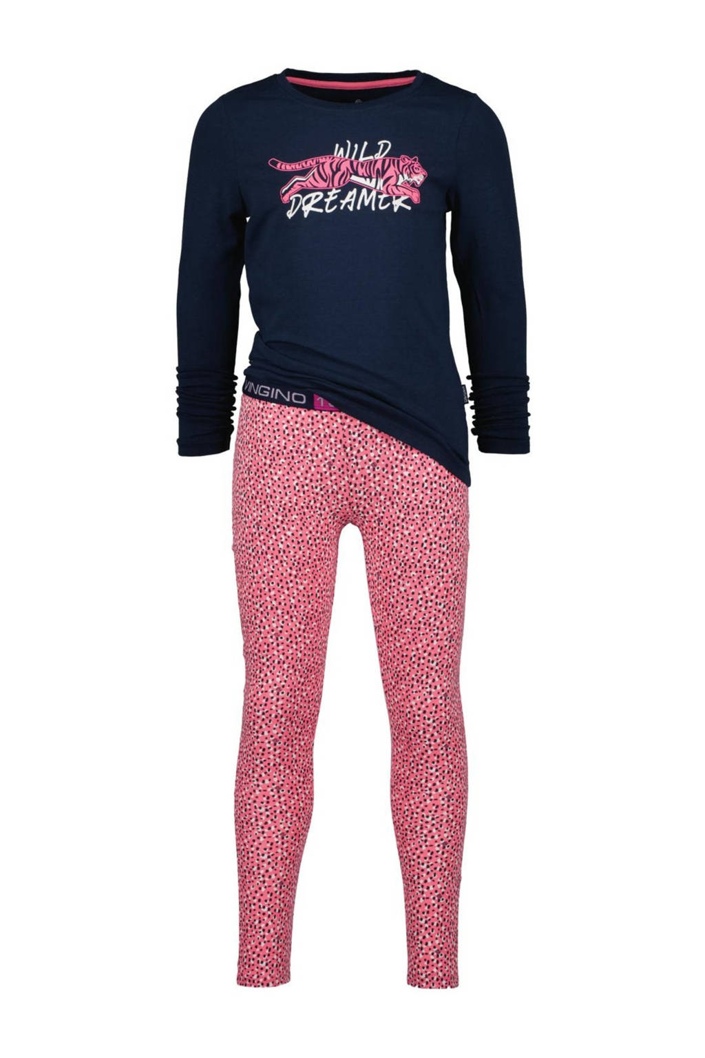 Vingino pyjama Wina met all over print roze/donkerblauw, Roze/donkerblauw