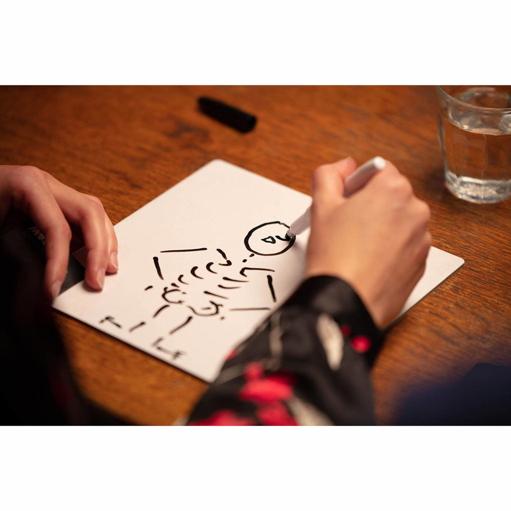 Bezzerwizzer HINT Go - Portable Party Word Guessing Game With 150 Cards (Miming, Drawing, Humming)