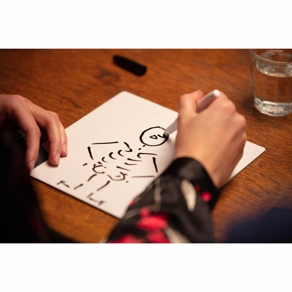 Bezzerwizzer HINT Go - Portable Party Word Guessing Game With 150 Cards (Miming, Drawing, Humming)