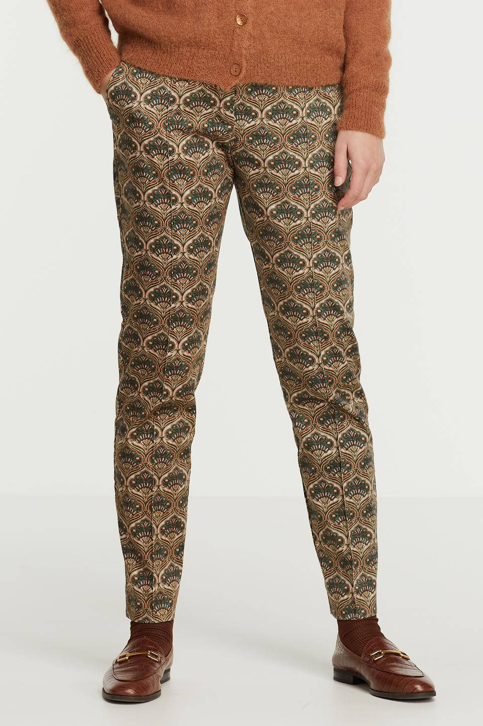 Summum Woman slim fit broek met all over print bruin/groen/lichtroze |  wehkamp
