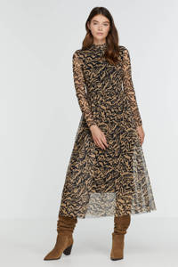 Catwalk Junkie semi-transparante mesh jurk Zyon met all over print en plooien beige/ zwart