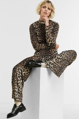fluwelen wide leg broek Wild Leopard met panterprint bruin