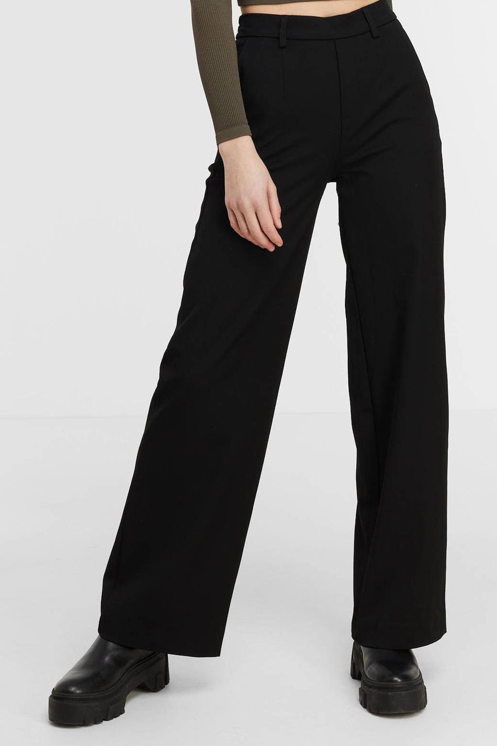 OBJECT wide leg pantalon OBJLISA van gerecycled polyester zwart