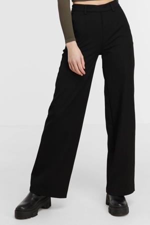 wide leg pantalon OBJLISA van gerecycled polyester zwart