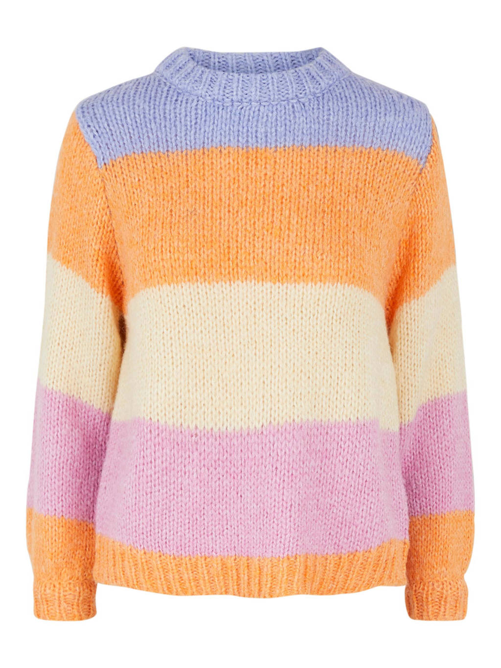 Oranje dames PIECES gestreepte gebreide trui van polyester met lange mouwen en ronde hals