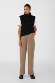 thumbnail: Taupe dames OBJECT wide leg pantalon van polyester met effen