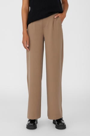 wide leg pantalon OBJLISA van polyester taupe