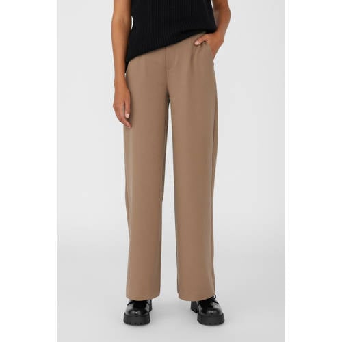 OBJECT wide leg pantalon OBJLISA van polyester taupe afbeelding
