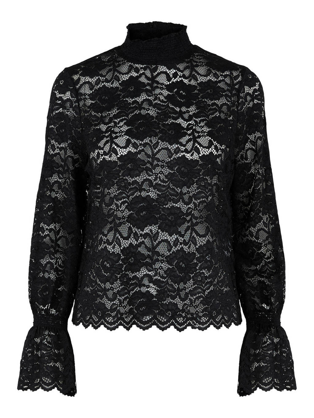 PIECES blouse PCEMILY met kant zwart, Zwart