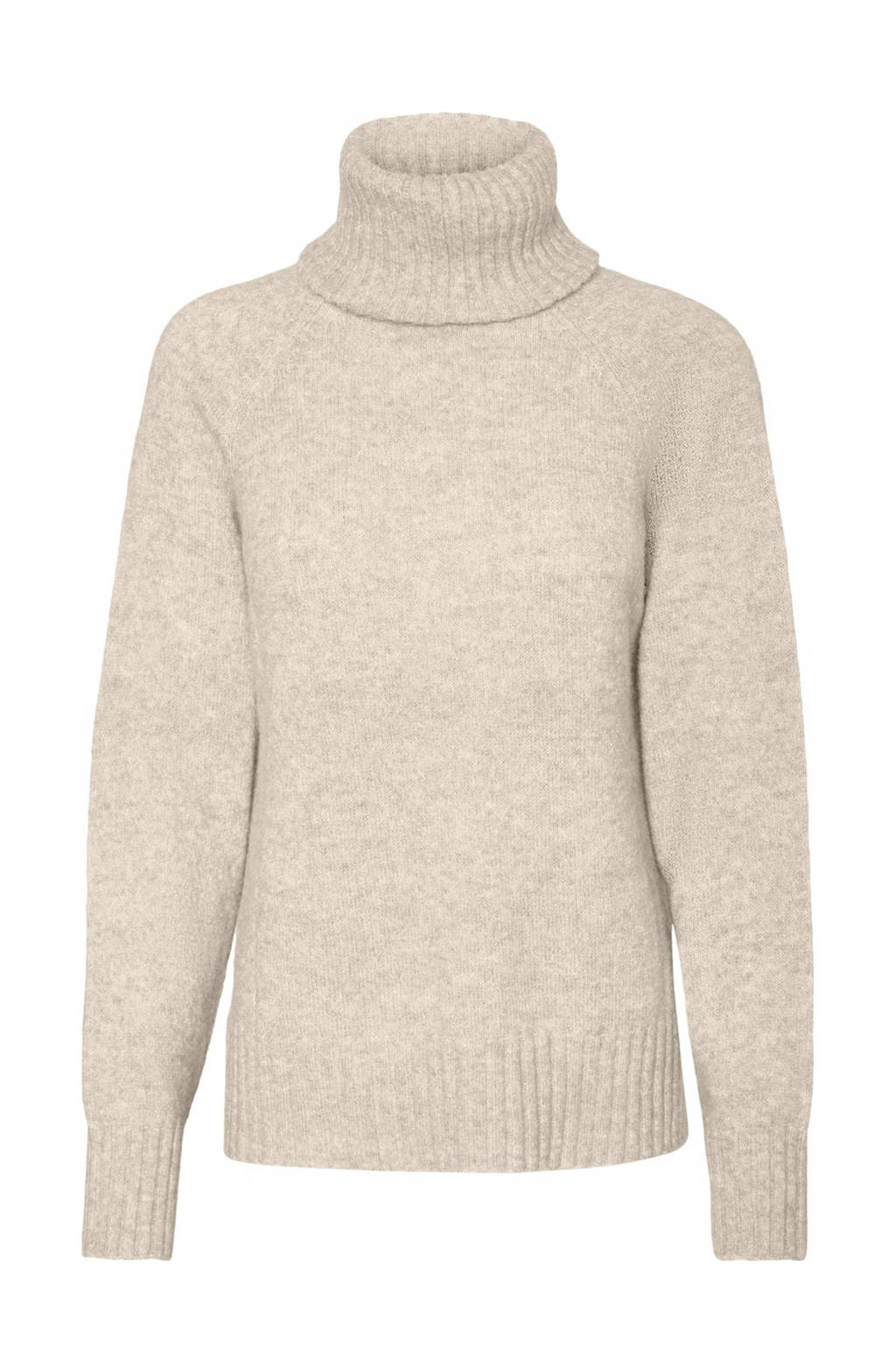 Beige dames VERO MODA gebreide trui van gerecycled polyester met lange mouwen en col