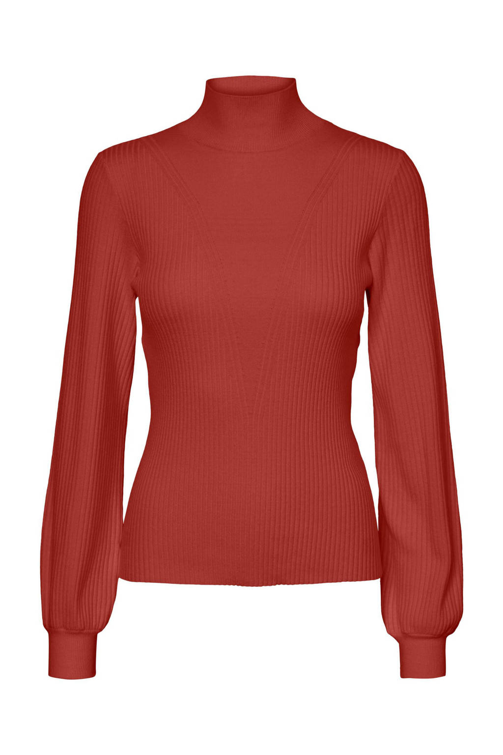 VERO MODA ribgebreide trui VMRAINA roodbruin, Roodbruin