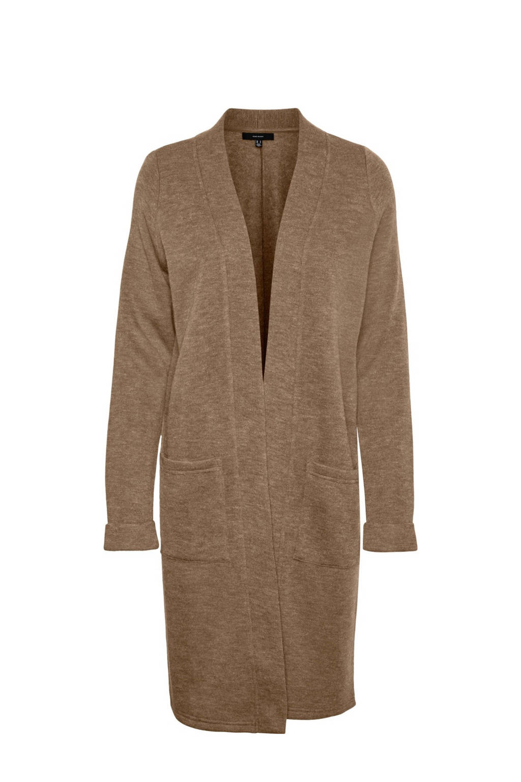 Bruine dames VERO MODA gebreid vest van acryl met lange mouwen en openvallende hals