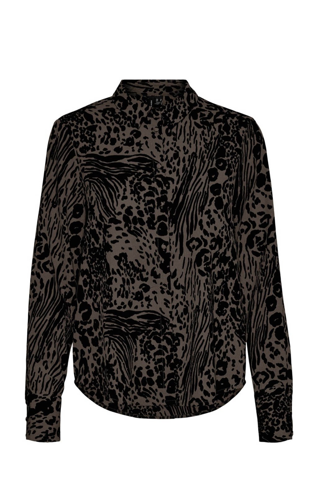 VERO MODA blouse VMCAIA van gerecycled polyester bruin/zwart, Bruin/zwart