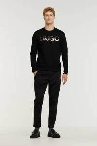 Zwarte heren HUGO sweater van katoen met logo dessin, lange mouwen en ronde hals
