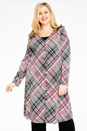 geruite wijdvallend vest CHECK wit/zwart/rood