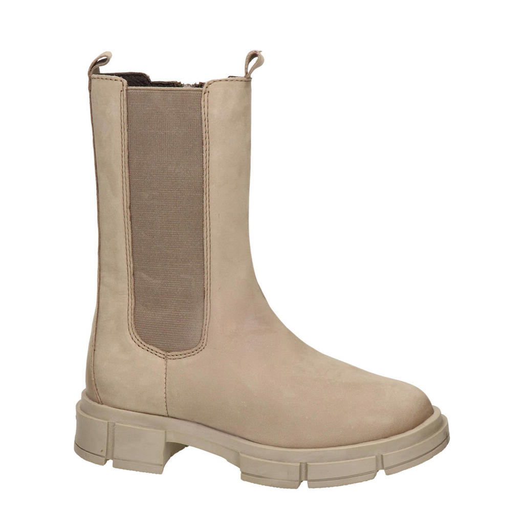 Beige meisjes Nelson Kids hoge chelsea boots van nubuck met profielzool en ritssluiting
