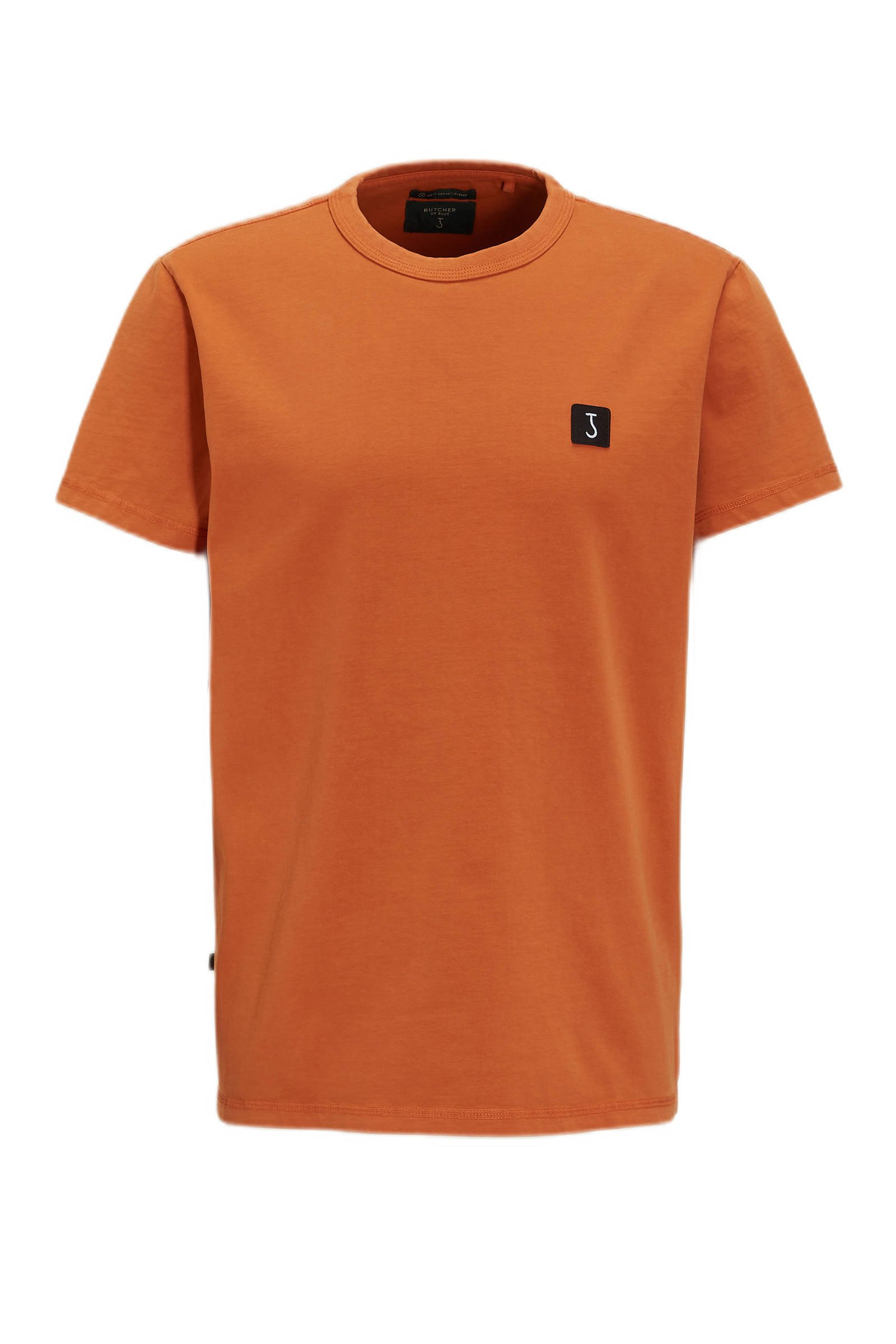 orange and blue raglan shirt