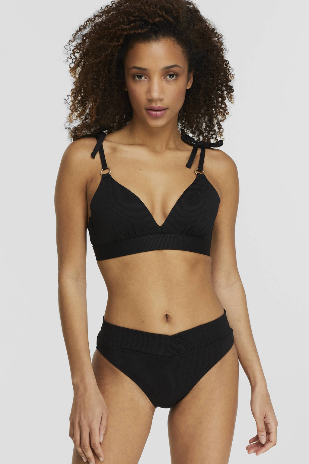 BEACHWAVE beugel bikinitop met structuur en strik zwart, Zwart