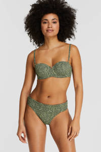 BEACHWAVE bandeau bikinitop met structuur en dierenprint groen/donkergroen, Groen/donkergroen