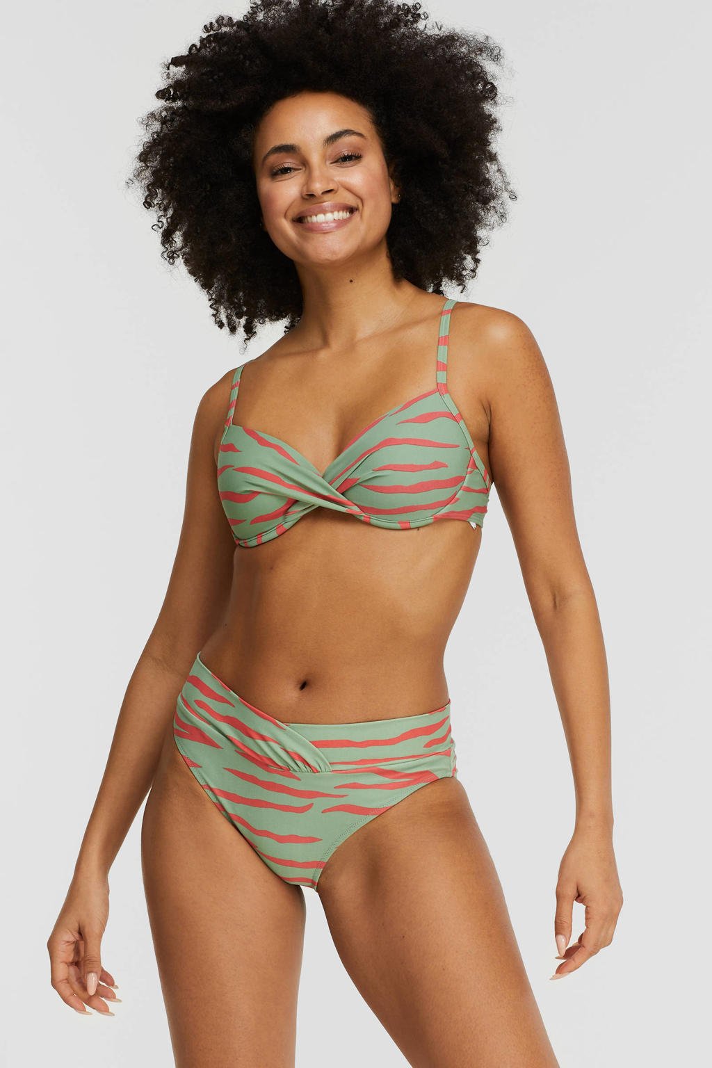 BEACHWAVE bikinibroekje met zerbraprint groen/rood