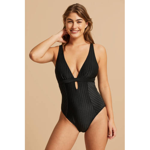 BEACHWAVE corrigerend badpak met ribstructuur zwart afbeelding