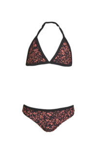 BEACHWAVE gebloemde triangel bikini zwart/rood