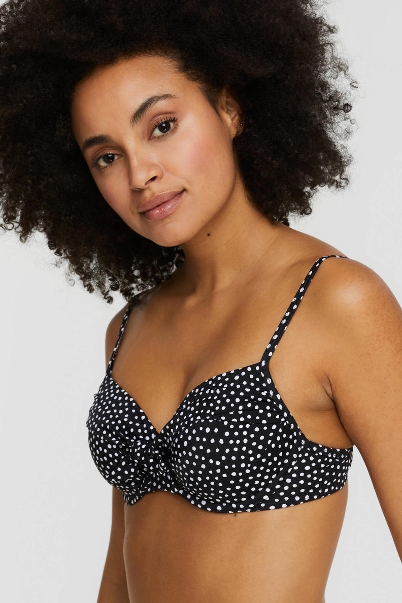 BEACHWAVE beugel bikinitop met stippen en strik zwart/wit