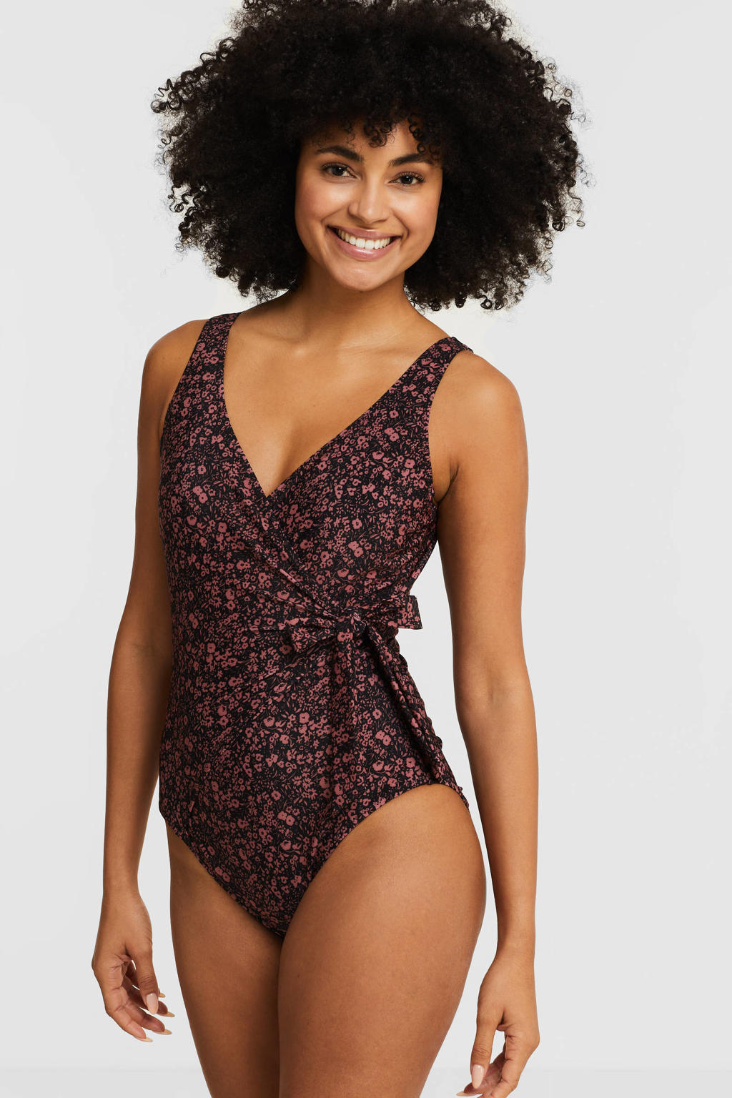 BEACHWAVE gebloemd corrigerend badpak zwart/rood