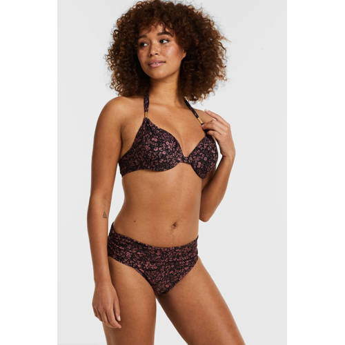 BEACHWAVE voorgevormde gebloemde push-up bikinitop zwart rood