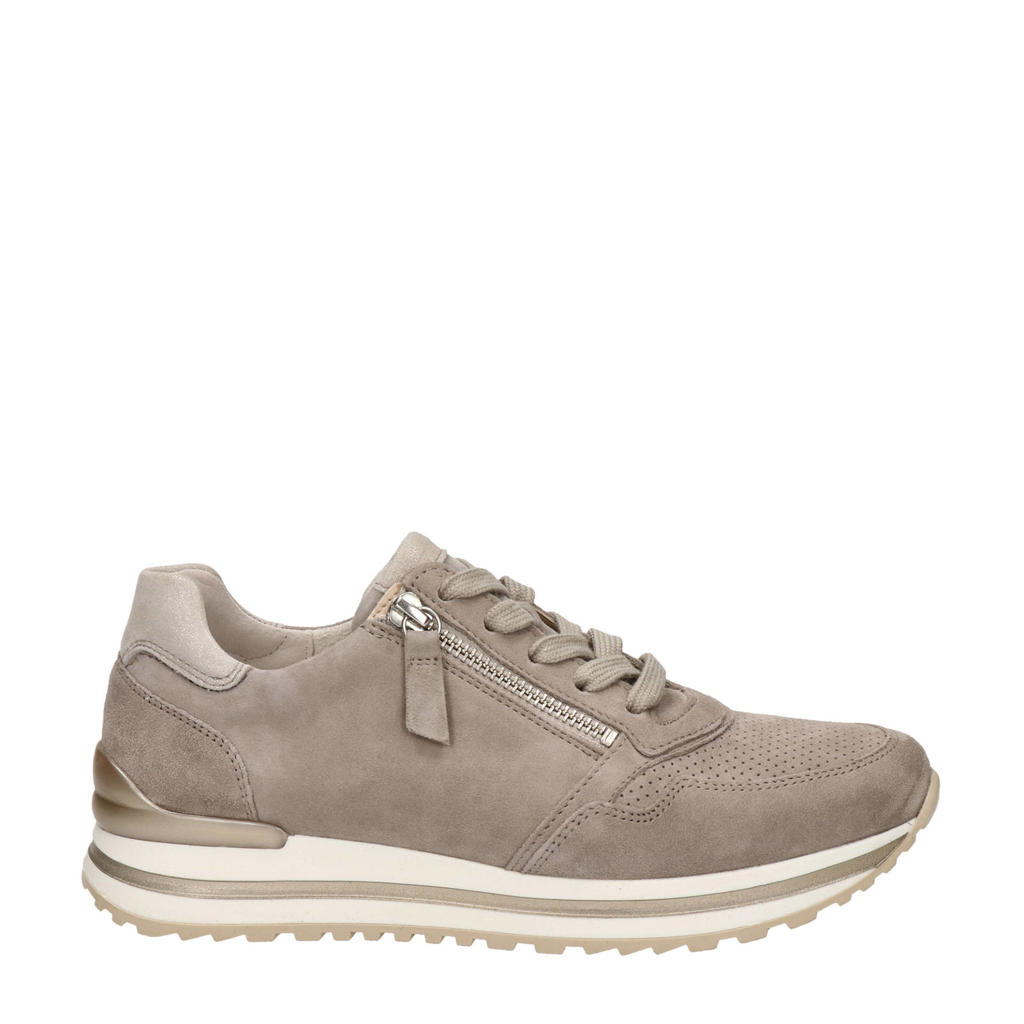 Beige dames Gabor comfort suède sneakers met rits- en vetersluiting en effen