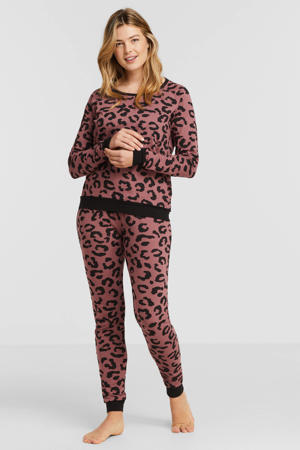 pyjama met panterprint oudroze/zwart