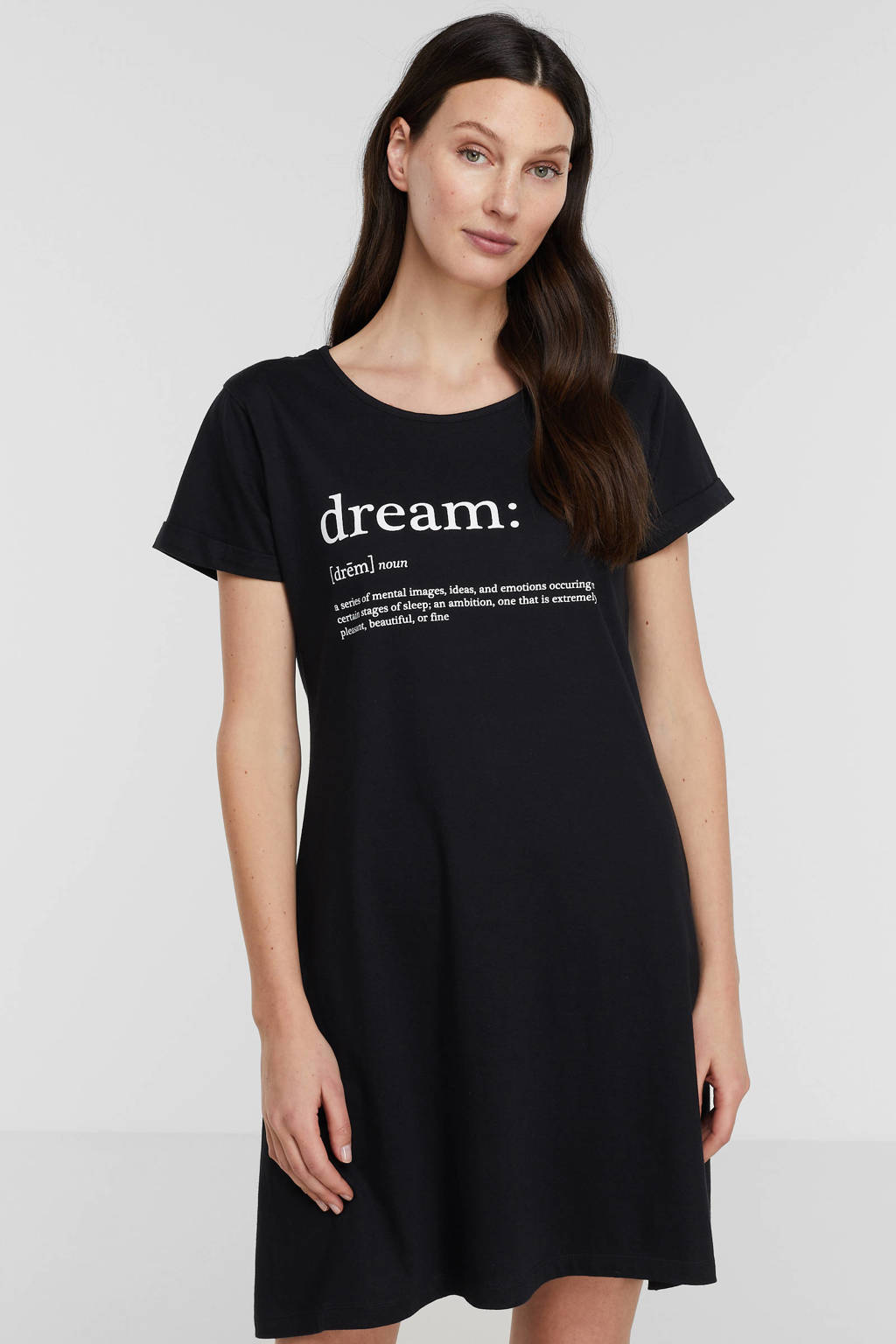 Dreamcovers nachthemd met printopdruk zwart, Zwart