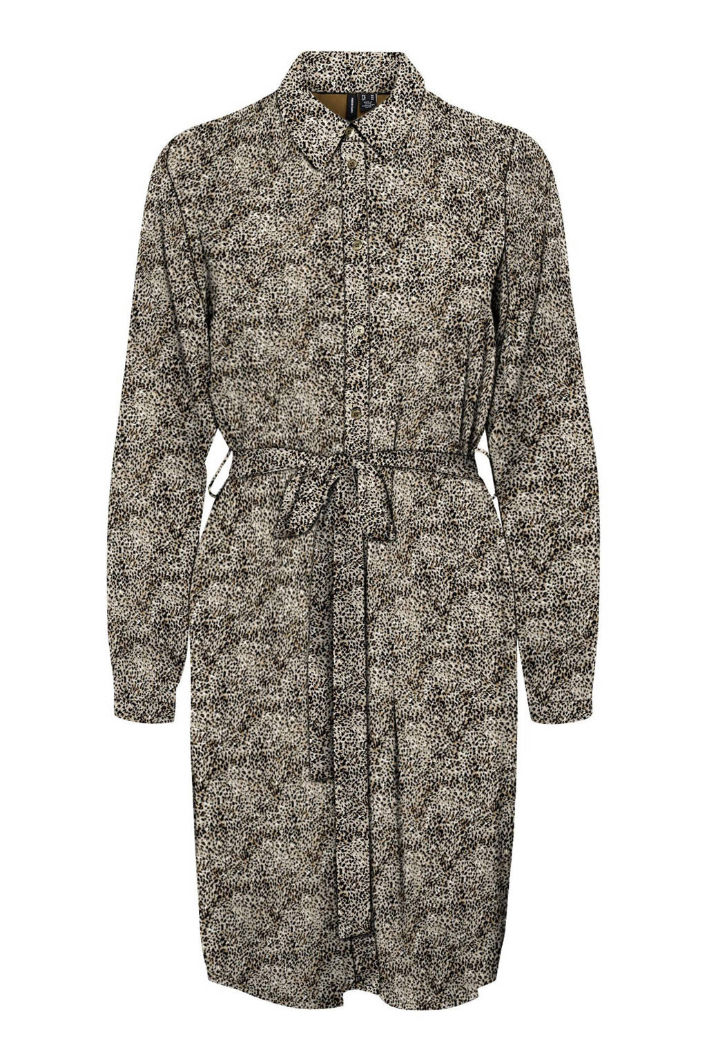 VERO MODA blousejurk VMPEN met dierenprint en ceintuur beige/zwart, Beige/zwart