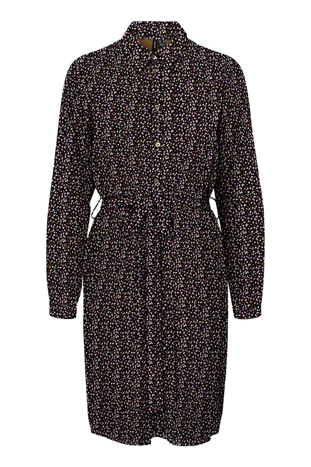 VERO MODA blousejurk VMPEN met all over print en ceintuur zwart/lila/roodbruin, Zwart/lila/roodbruin