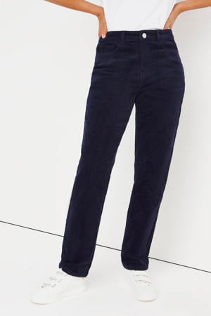 corduroy straight fit broek donkerblauw