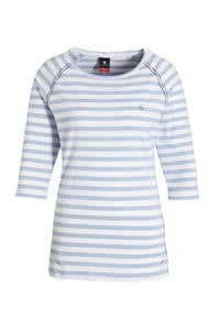 Lichtblauw en witte dames Luhta outdoor T-shirt Hadli van katoen met strepenprint, driekwart mouwen en ronde hals