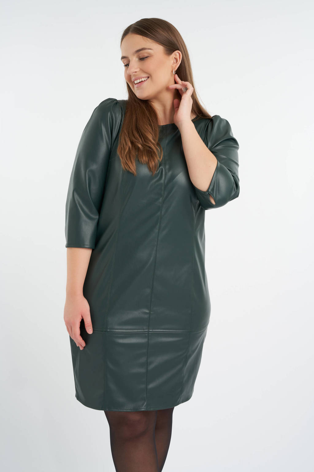 Celsius scheuren Te voet MS Mode imitatieleren jurk donkergroen | wehkamp