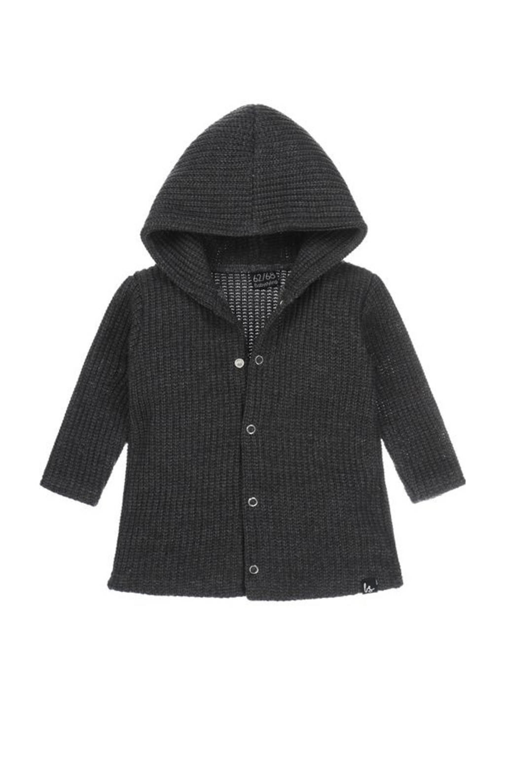 Antraciete jongens Babystyling baby vest van stretchkatoen met lange mouwen, capuchon en drukknoopsluiting