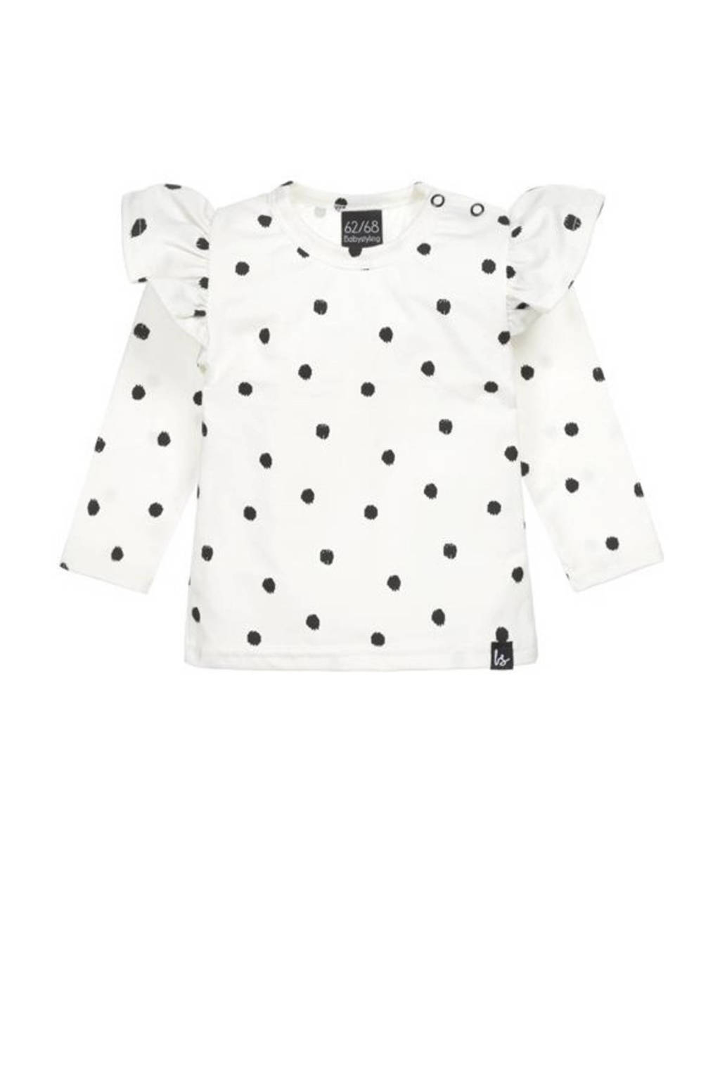 Babystyling baby longsleeve met stippen en ruches off-white, Off-White
