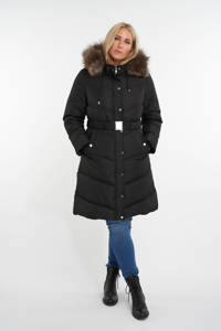 MS Mode gewatteerde jas met ceintuur zwart, Zwart