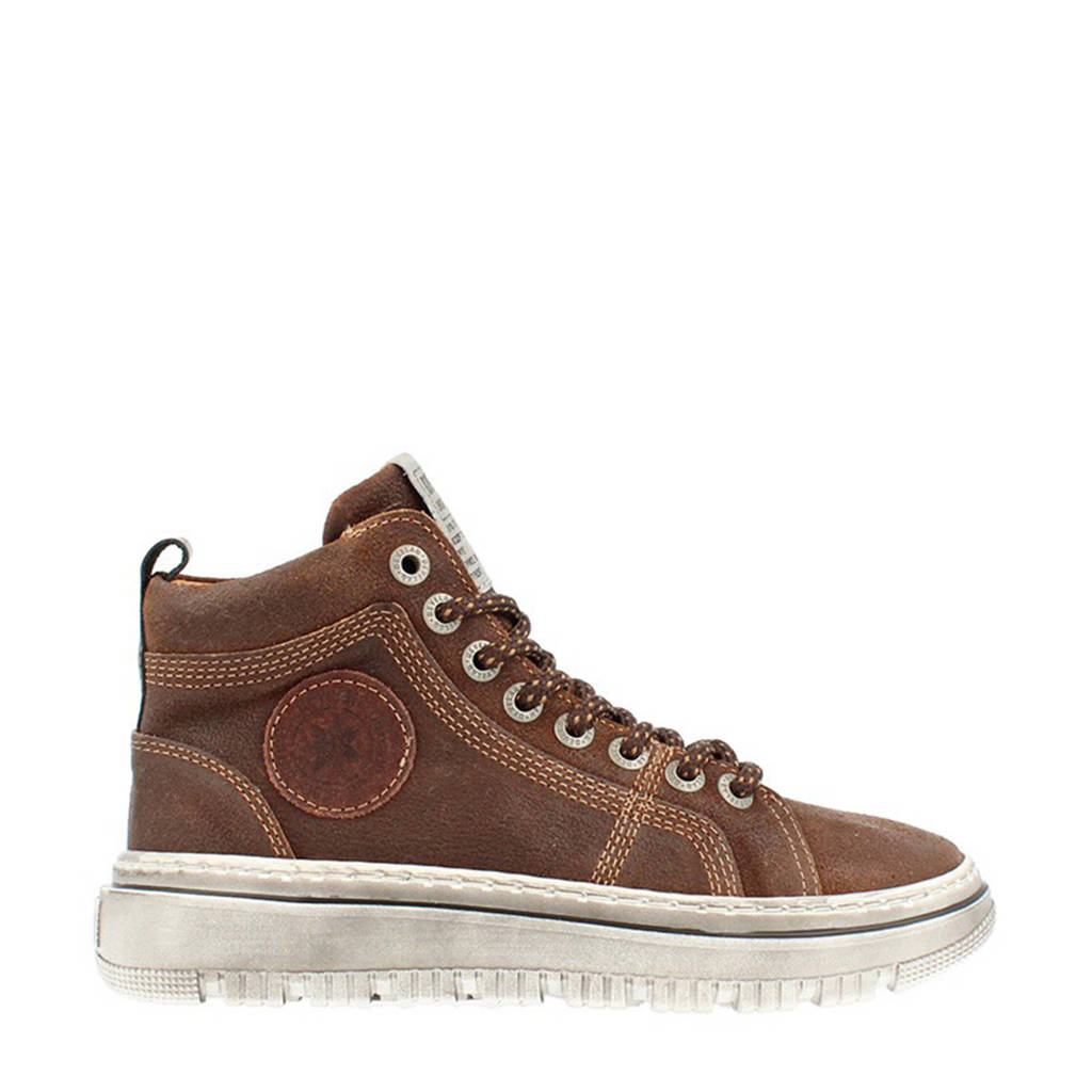 Bruine jongens Develab 41981 leren veterboots met rits- en vetersluiting
