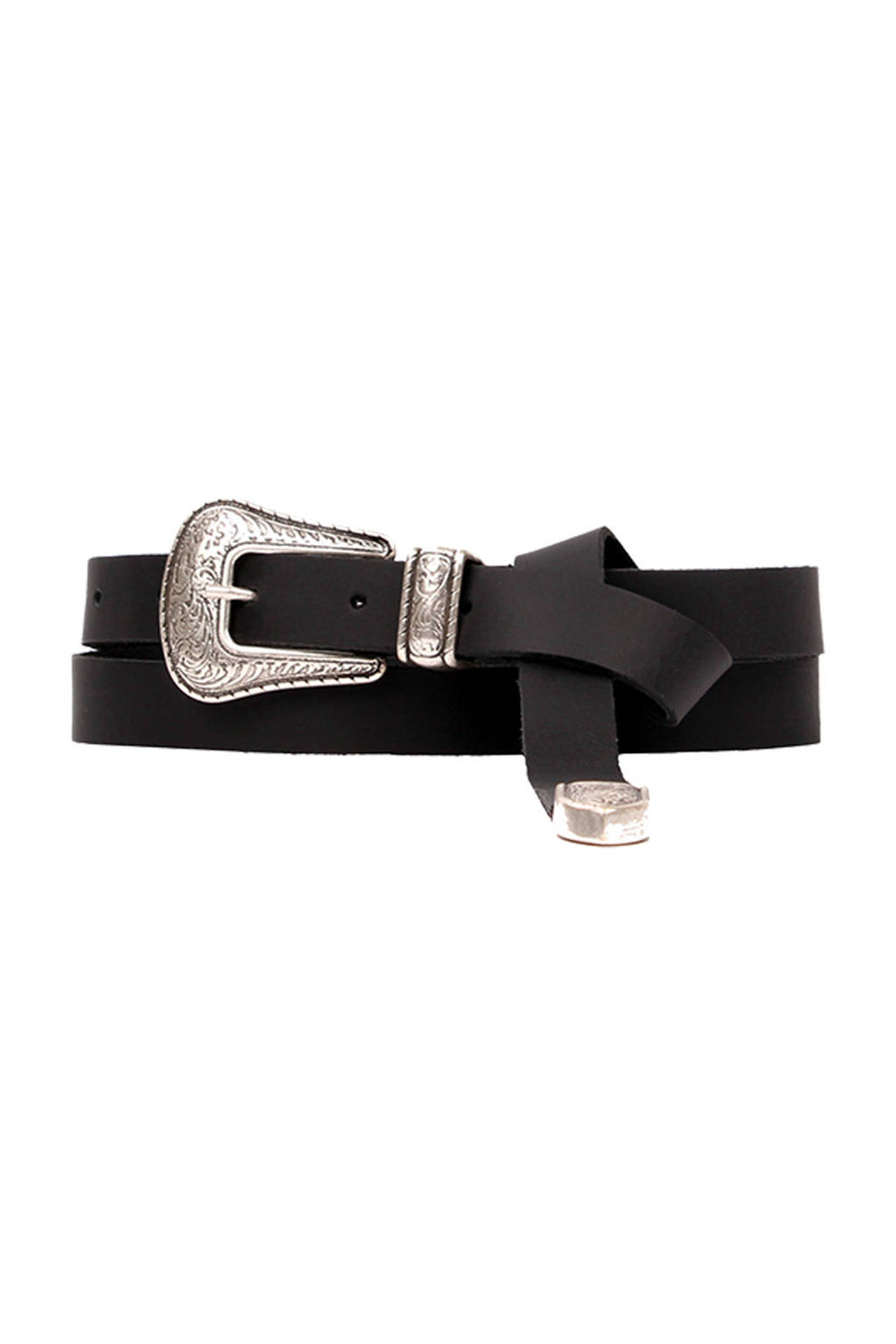 Legend leren riem zwart/zilver, Zwart/zilver