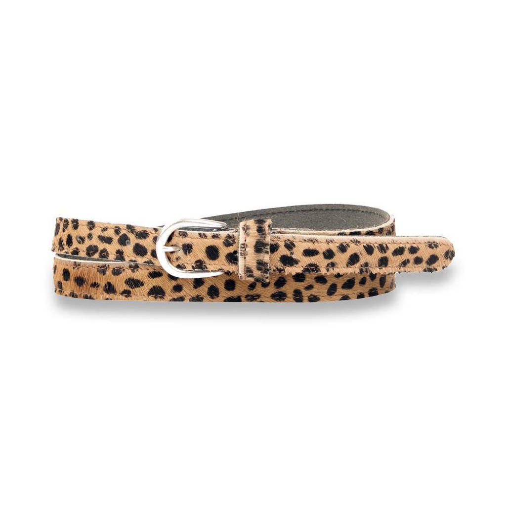 Legend leren riem met luipaardprint beige, Beige/zwart