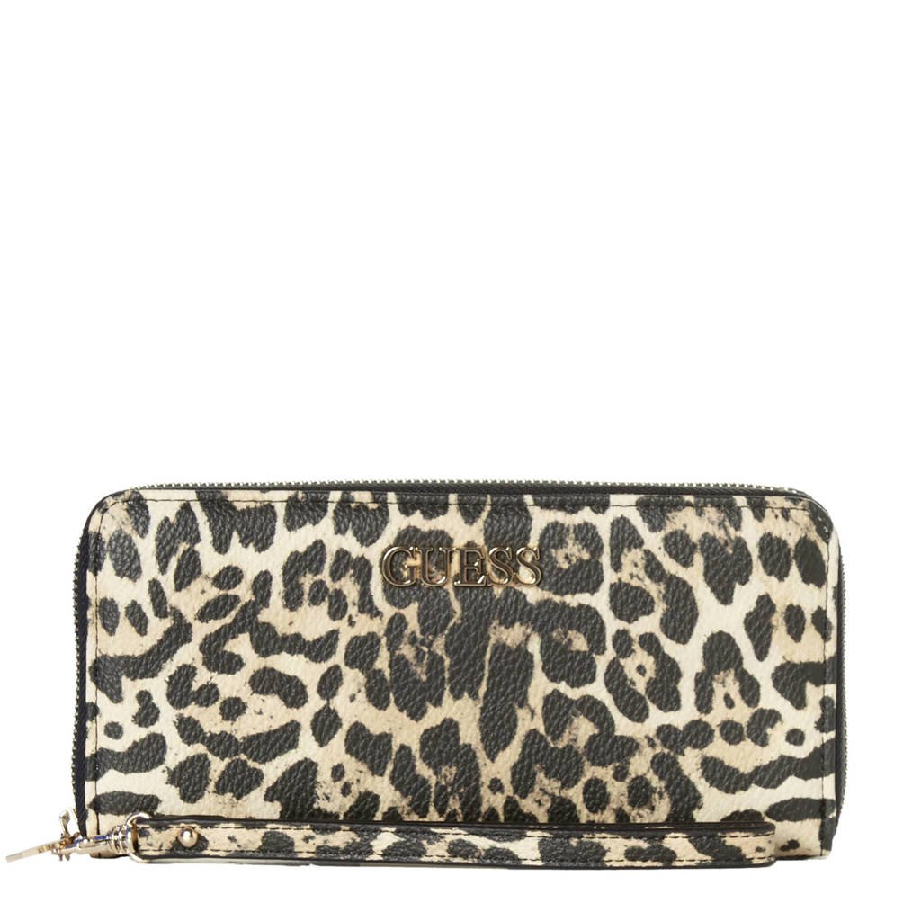 GUESS portemonnee met luipaardprint zwart, Zwart/beige