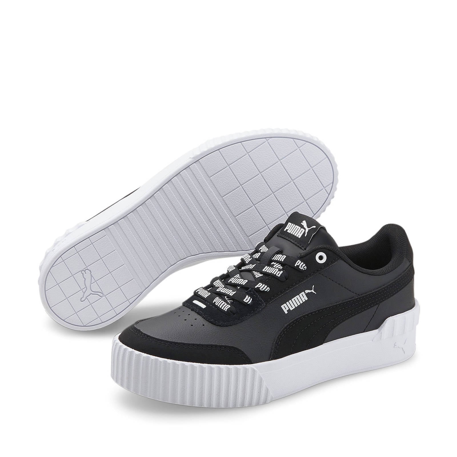 Puma Carina Lift Logomania sneakers zwart/wit | wehkamp