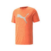 thumbnail: Oranje en lichtgrijze heren Puma sport T-shirt van polyester met logo dessin, korte mouwen en ronde hals