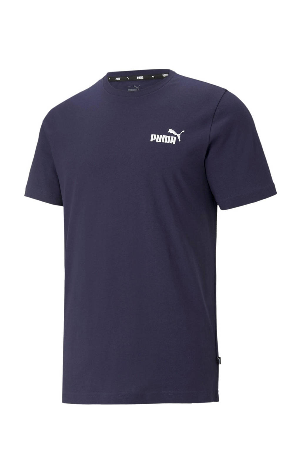 Donkerblauwe heren Puma regular fit T-shirt van katoen met korte mouwen en ronde hals