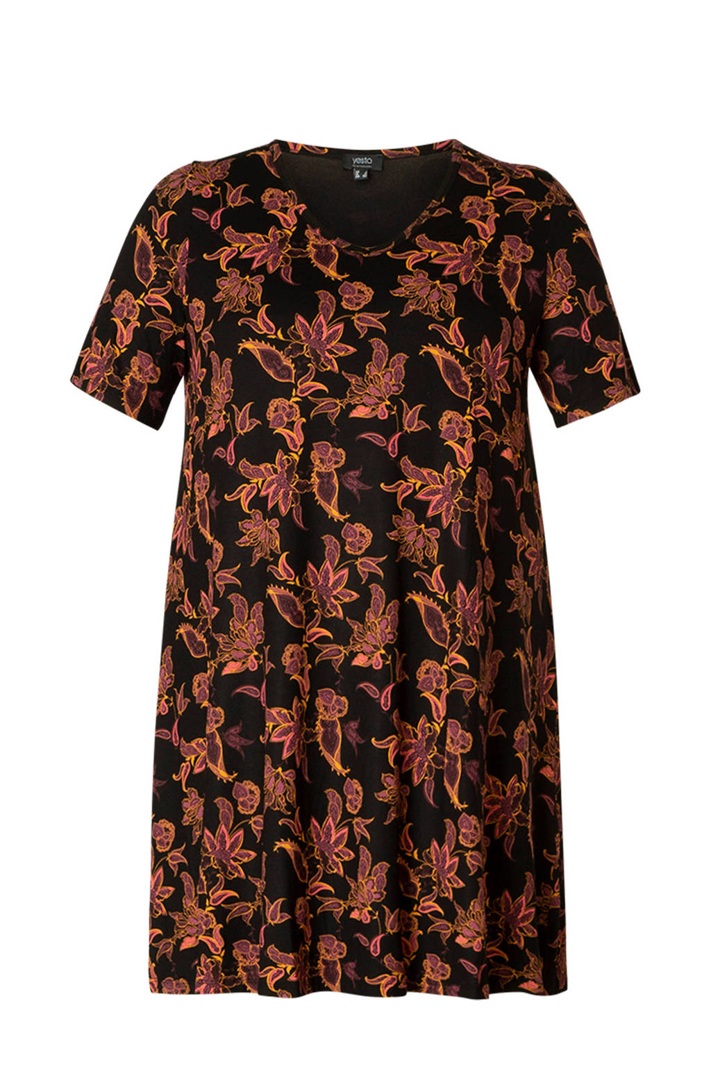 Yesta jersey tuniekjurk Abernathy Essential met paisleyprint zwart/oudroze/oranje, Zwart/oudroze/oranje